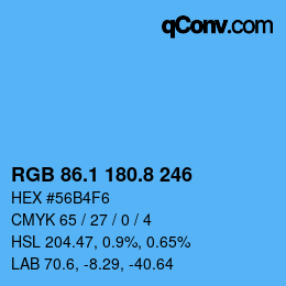 カラーコード: RGB 86.1 180.8 246 | qconv.com