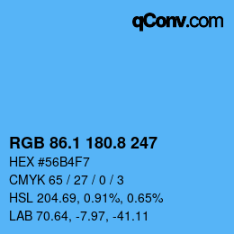 カラーコード: RGB 86.1 180.8 247 | qconv.com