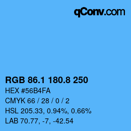 Color code: RGB 86.1 180.8 250 | qconv.com
