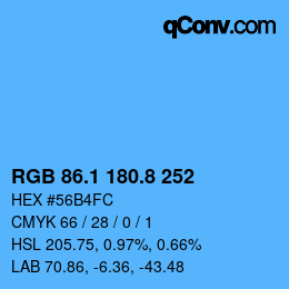 カラーコード: RGB 86.1 180.8 252 | qconv.com