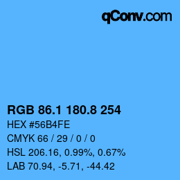 Color code: RGB 86.1 180.8 254 | qconv.com