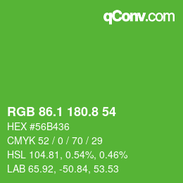 カラーコード: RGB 86.1 180.8 54 | qconv.com