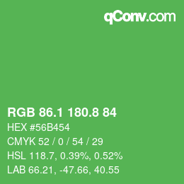 カラーコード: RGB 86.1 180.8 84 | qconv.com