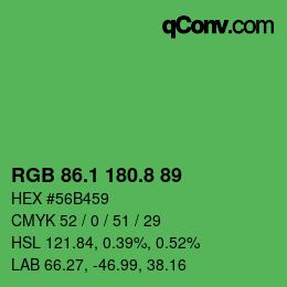 カラーコード: RGB 86.1 180.8 89 | qconv.com