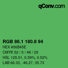 カラーコード: RGB 86.1 180.8 94 | qconv.com