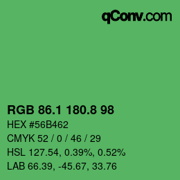 カラーコード: RGB 86.1 180.8 98 | qconv.com