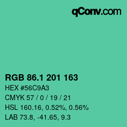カラーコード: RGB 86.1 201 163 | qconv.com