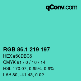 カラーコード: RGB 86.1 219 197 | qconv.com