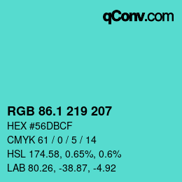 カラーコード: RGB 86.1 219 207 | qconv.com