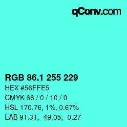 カラーコード: RGB 86.1 255 229 | qconv.com