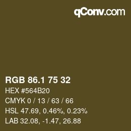 カラーコード: RGB 86.1 75 32 | qconv.com