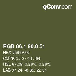 Color code: RGB 86.1 90.8 51 | qconv.com