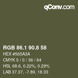 カラーコード: RGB 86.1 90.8 58 | qconv.com