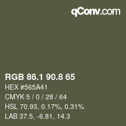 カラーコード: RGB 86.1 90.8 65 | qconv.com