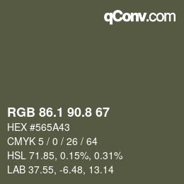 カラーコード: RGB 86.1 90.8 67 | qconv.com