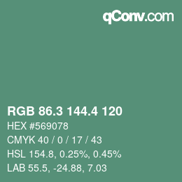 カラーコード: RGB 86.3 144.4 120 | qconv.com