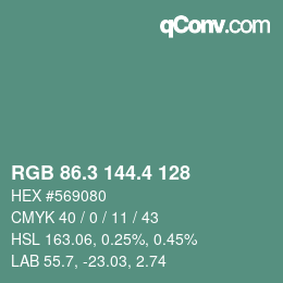 カラーコード: RGB 86.3 144.4 128 | qconv.com