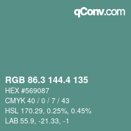 カラーコード: RGB 86.3 144.4 135 | qconv.com