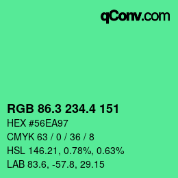 カラーコード: RGB 86.3 234.4 151 | qconv.com