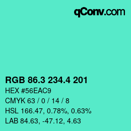 カラーコード: RGB 86.3 234.4 201 | qconv.com