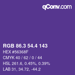 カラーコード: RGB 86.3 54.4 143 | qconv.com