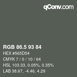 Color code: RGB 86.5 93 84 | qconv.com