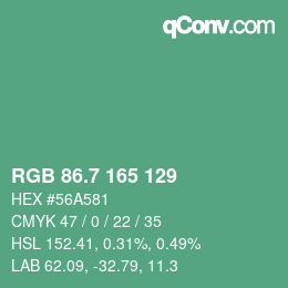 カラーコード: RGB 86.7 165 129 | qconv.com