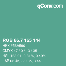 カラーコード: RGB 86.7 165 144 | qconv.com