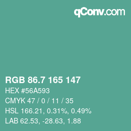 カラーコード: RGB 86.7 165 147 | qconv.com