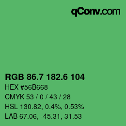 カラーコード: RGB 86.7 182.6 104 | qconv.com