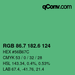 カラーコード: RGB 86.7 182.6 124 | qconv.com