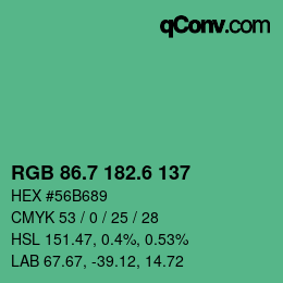カラーコード: RGB 86.7 182.6 137 | qconv.com
