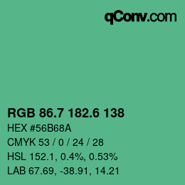 カラーコード: RGB 86.7 182.6 138 | qconv.com
