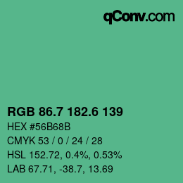 カラーコード: RGB 86.7 182.6 139 | qconv.com