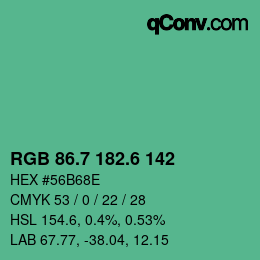 カラーコード: RGB 86.7 182.6 142 | qconv.com