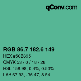 カラーコード: RGB 86.7 182.6 149 | qconv.com
