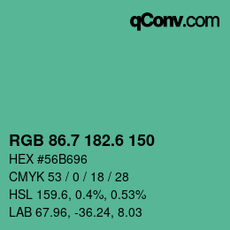 カラーコード: RGB 86.7 182.6 150 | qconv.com