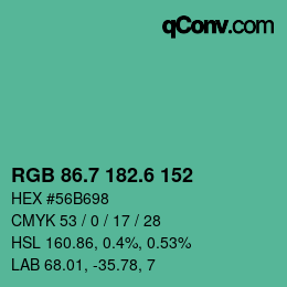 カラーコード: RGB 86.7 182.6 152 | qconv.com