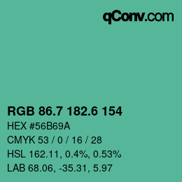 カラーコード: RGB 86.7 182.6 154 | qconv.com