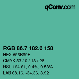 カラーコード: RGB 86.7 182.6 158 | qconv.com