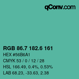 カラーコード: RGB 86.7 182.6 161 | qconv.com