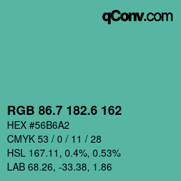カラーコード: RGB 86.7 182.6 162 | qconv.com