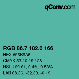 カラーコード: RGB 86.7 182.6 166 | qconv.com