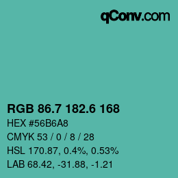 カラーコード: RGB 86.7 182.6 168 | qconv.com