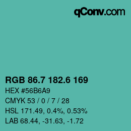 カラーコード: RGB 86.7 182.6 169 | qconv.com