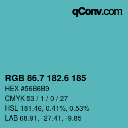 カラーコード: RGB 86.7 182.6 185 | qconv.com