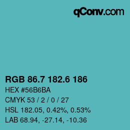 カラーコード: RGB 86.7 182.6 186 | qconv.com