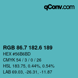 カラーコード: RGB 86.7 182.6 189 | qconv.com