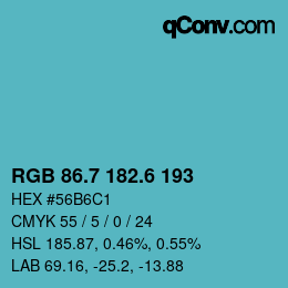 カラーコード: RGB 86.7 182.6 193 | qconv.com