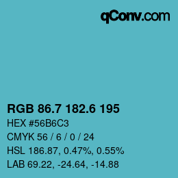 カラーコード: RGB 86.7 182.6 195 | qconv.com